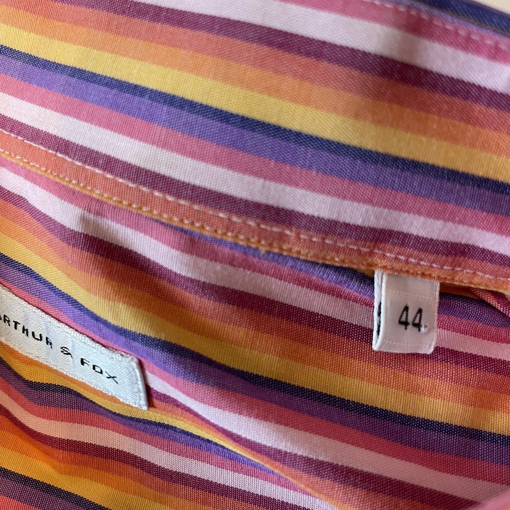 Arthur & Fox Mens Long Sleeve Orange Striped Buttoned Shirt, Size 44 / US XL - Picture 5 of 10